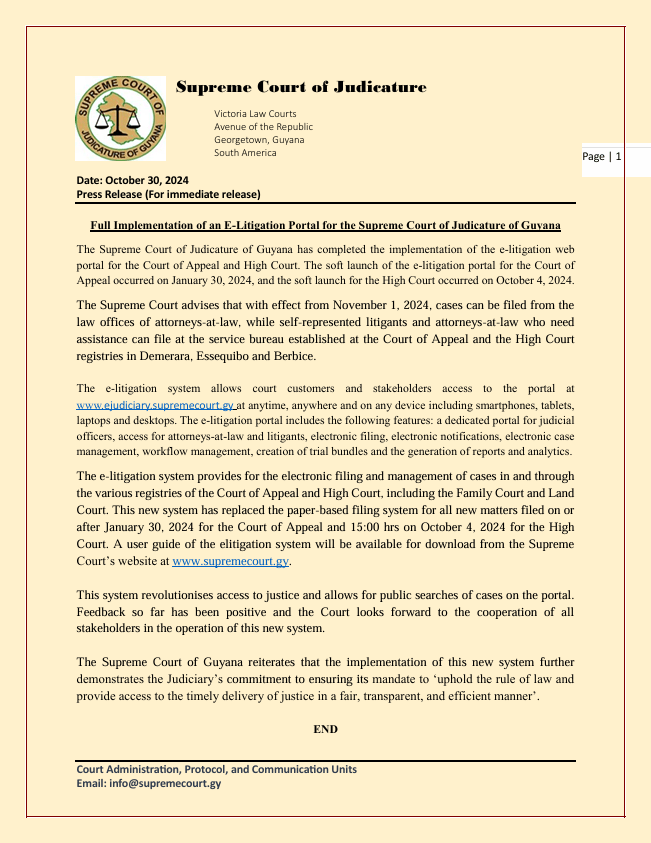 Full Implementation of an ELitigation Portal for the Supreme Court of