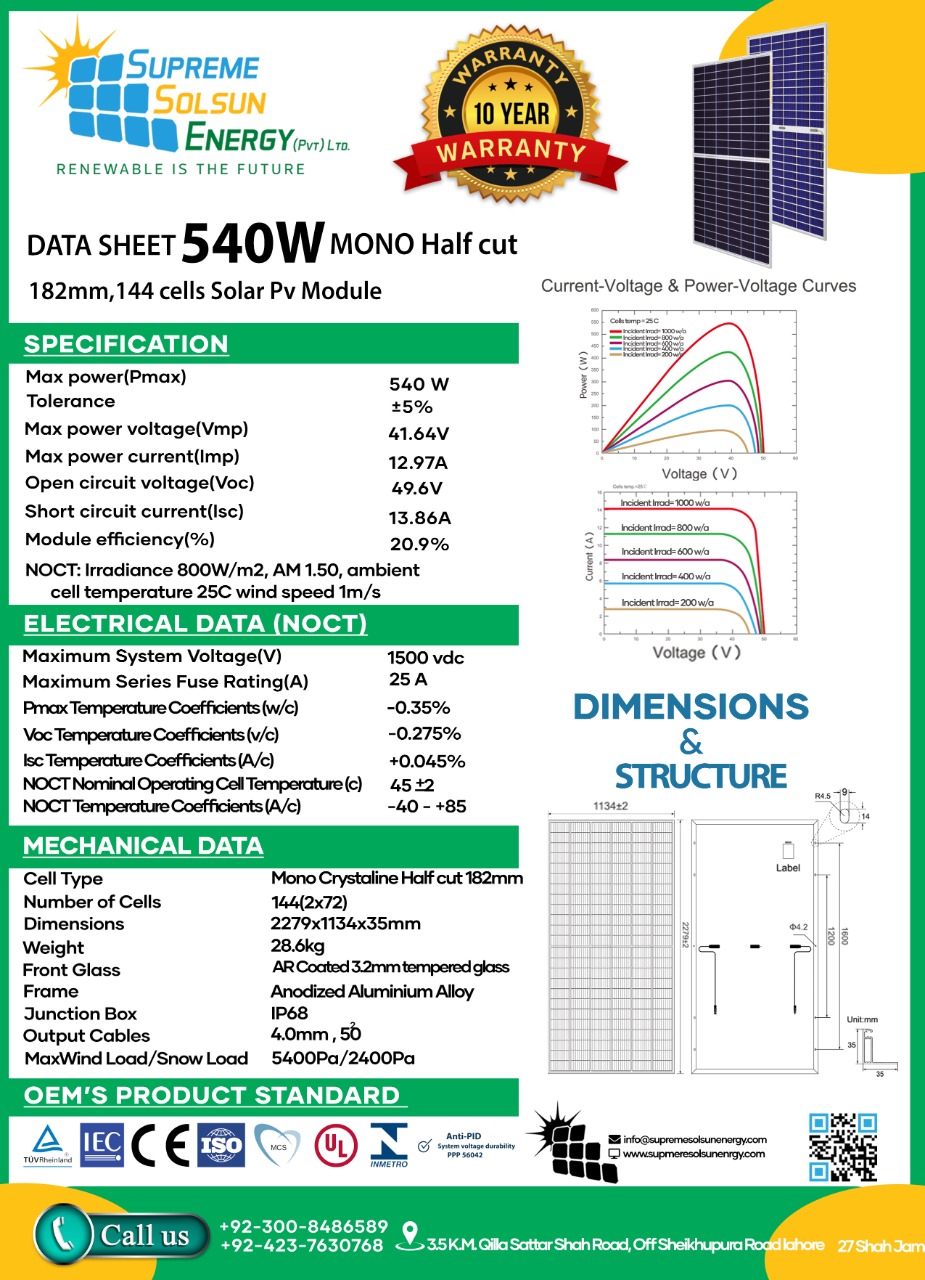 540WHalf Cut Mono PERC Solar Sun Engery