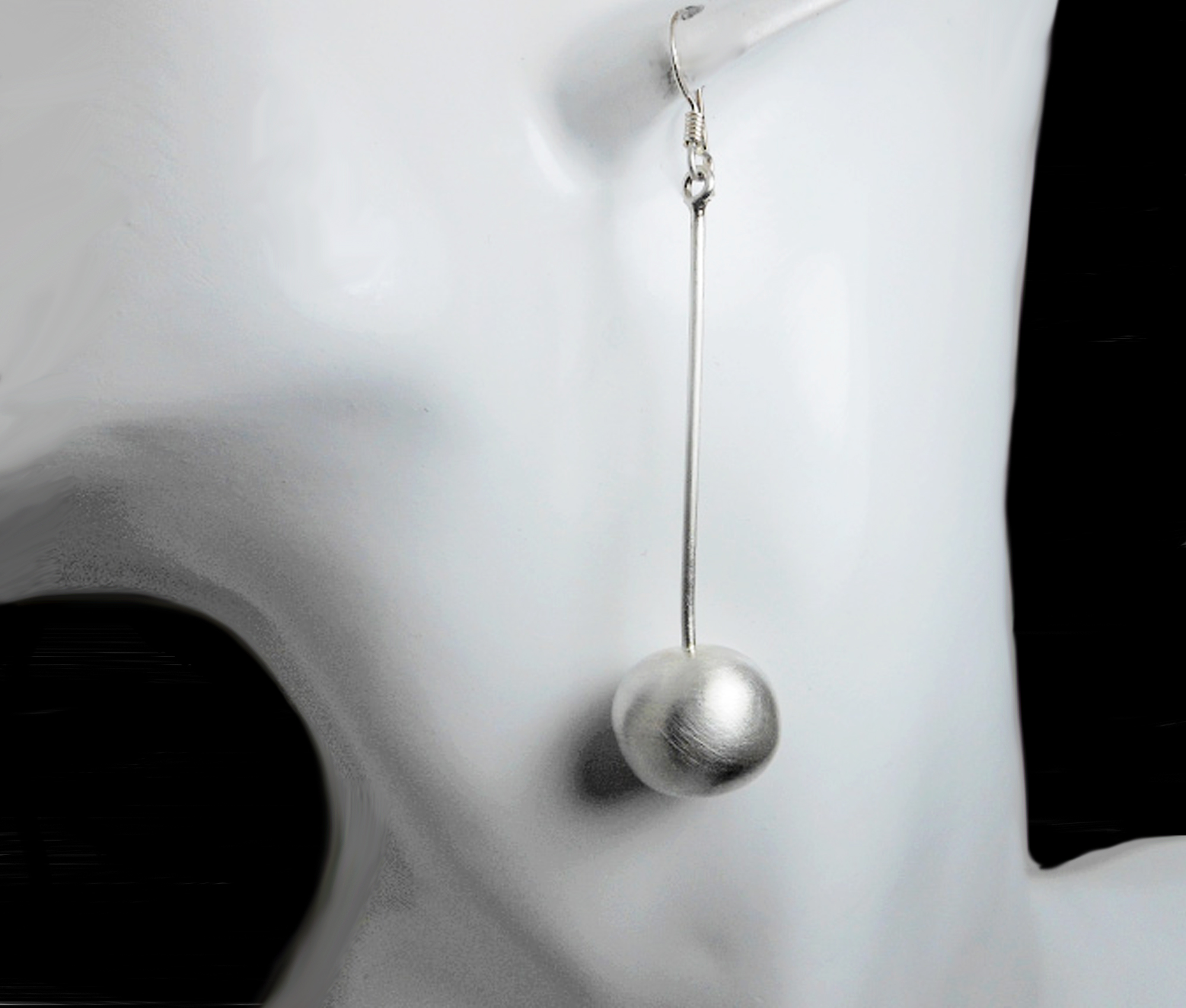Sup Silver Long Dangle Earrings, Round Silver Ball Earrings 14mm, 20mm