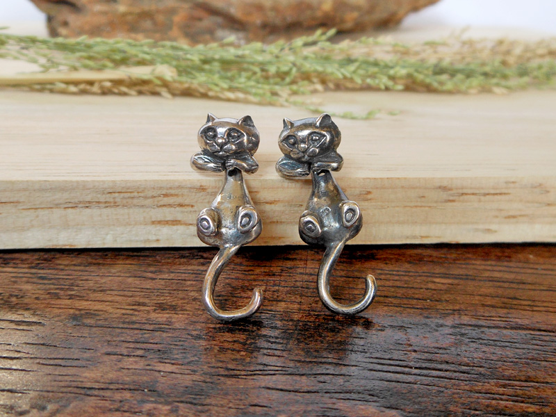 Sup Silver Cat Ear Jackets Earrings, Cat Lovers Earrings, Silver Cat