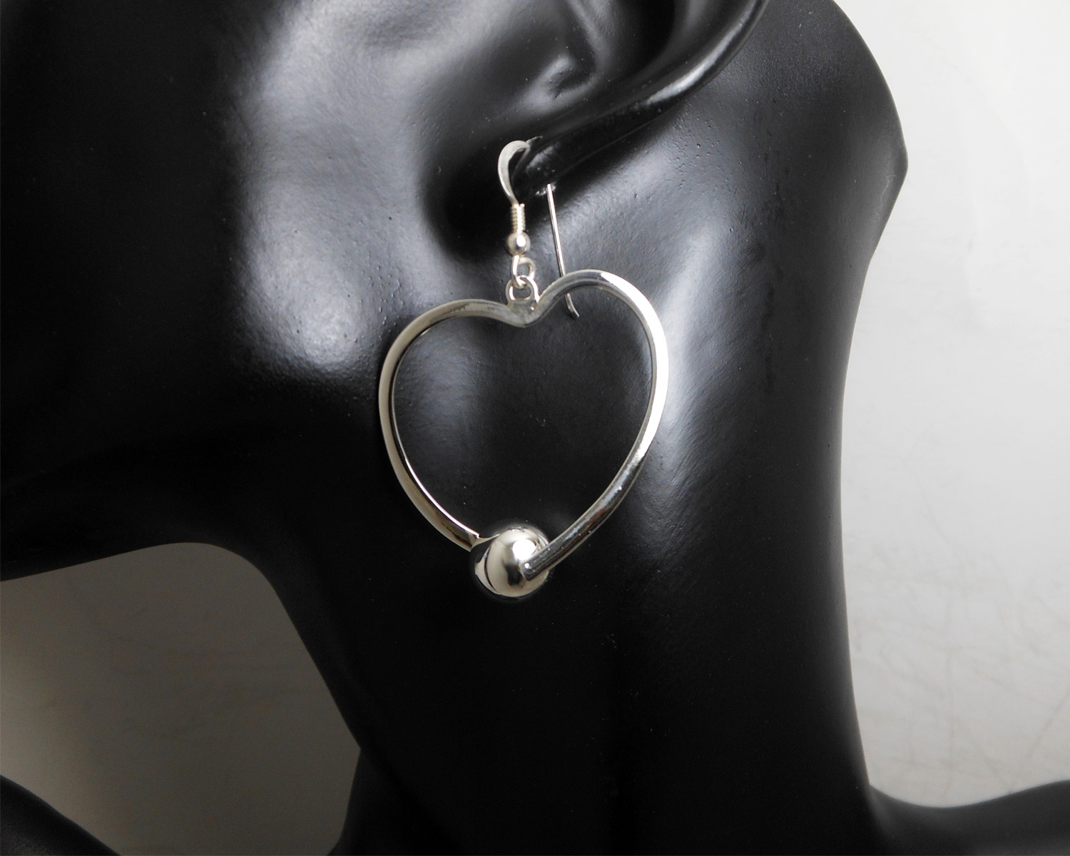 Silver Heart Hoop Earrings, Hoop Drop Earrings Sup Silver Sup Silver