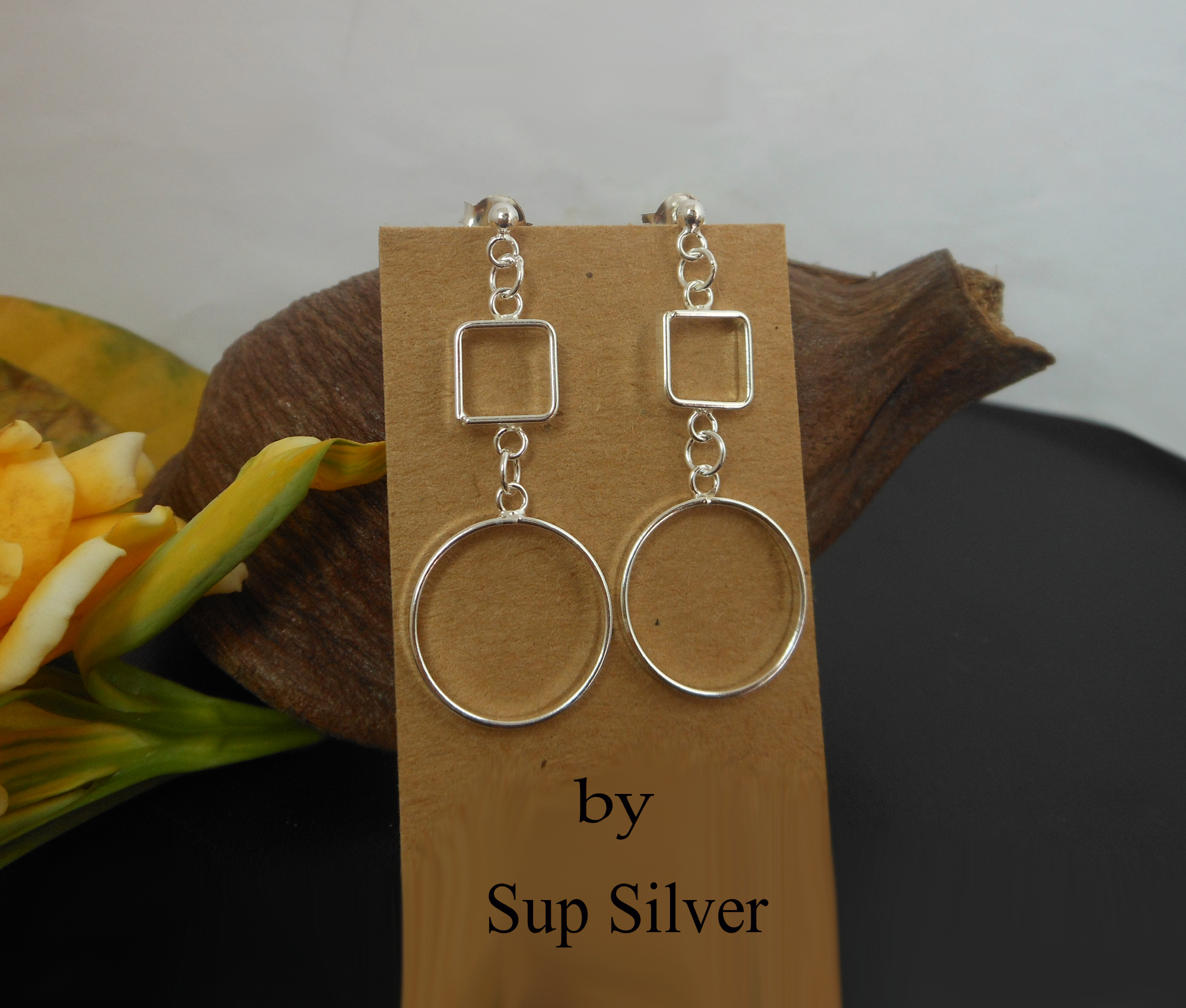 Circle Dangle Stud Earrings In Sterling Silver Sup Silver Sup Silver