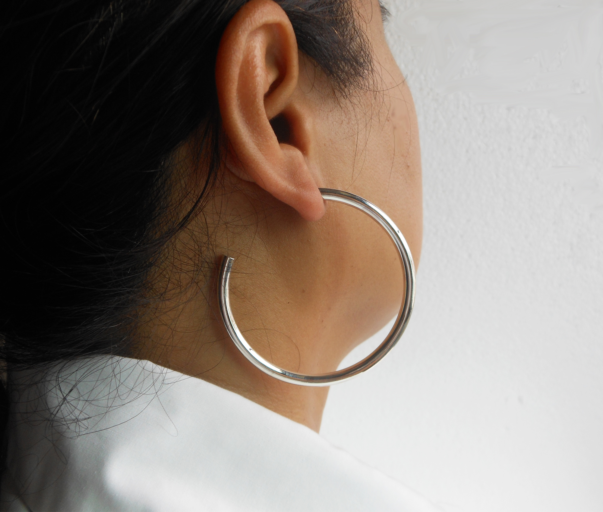 Hoop Stud Earrings, Silver Circle Earrings 60mm Sup Silver Sup Silver