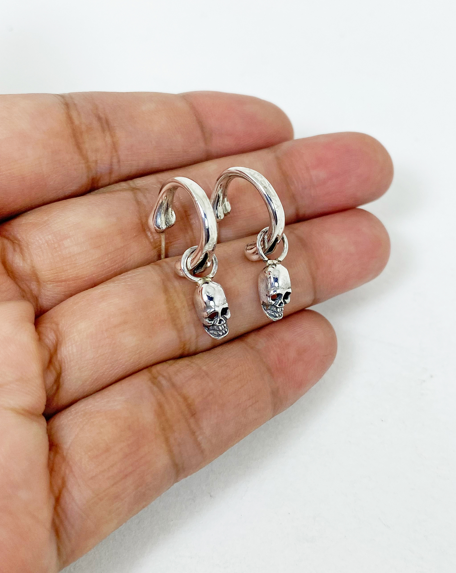 Skull End Bone Hoop Earrings, Halloween Jewelry Sup Silver Sup Silver