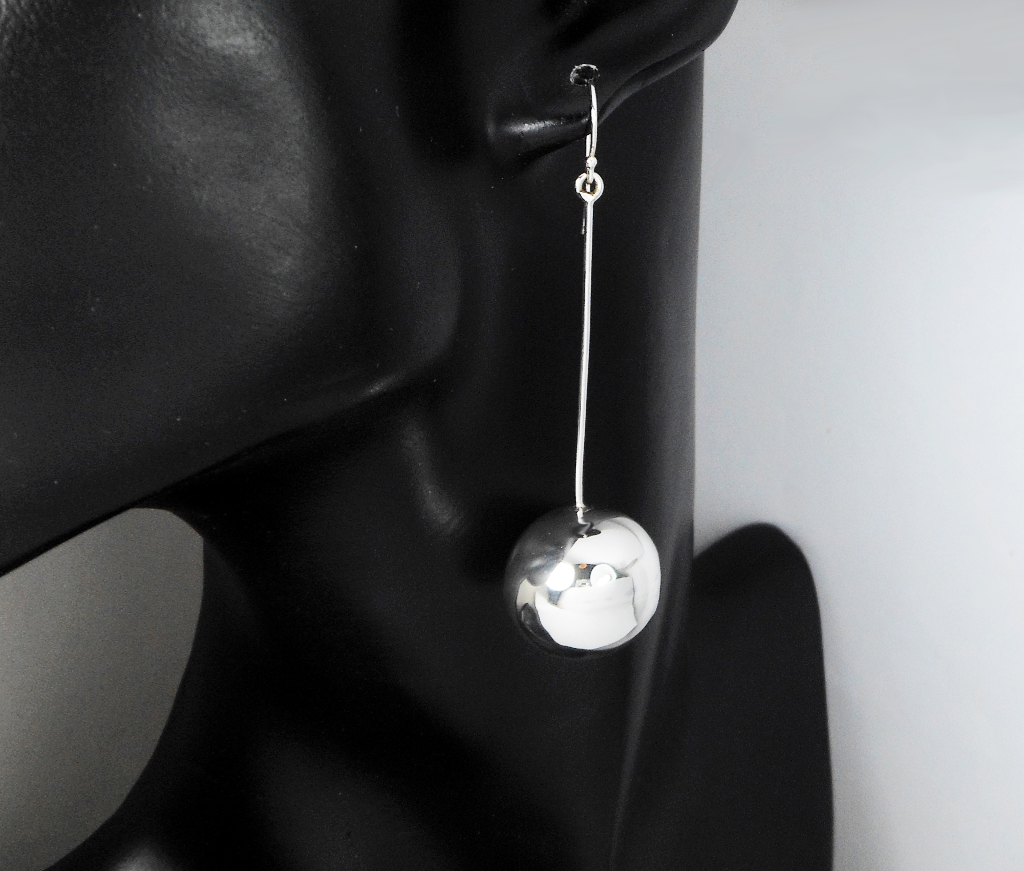 Sup Silver Long Dangle Earrings, Round Silver Ball Earrings 14mm, 20mm