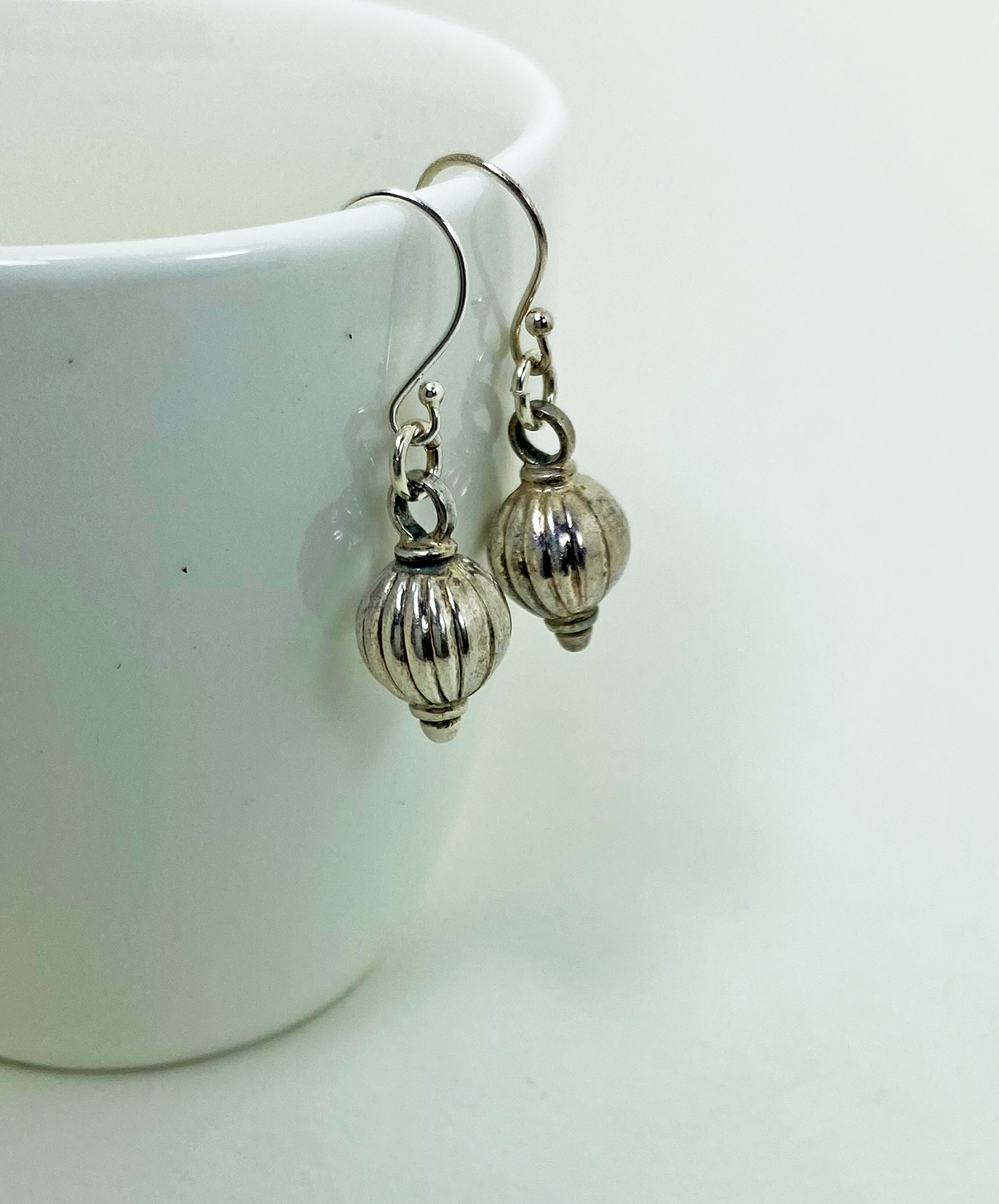 Dangle Textured Ball Earrings, Silver Earrings Sup Silver Sup Silver