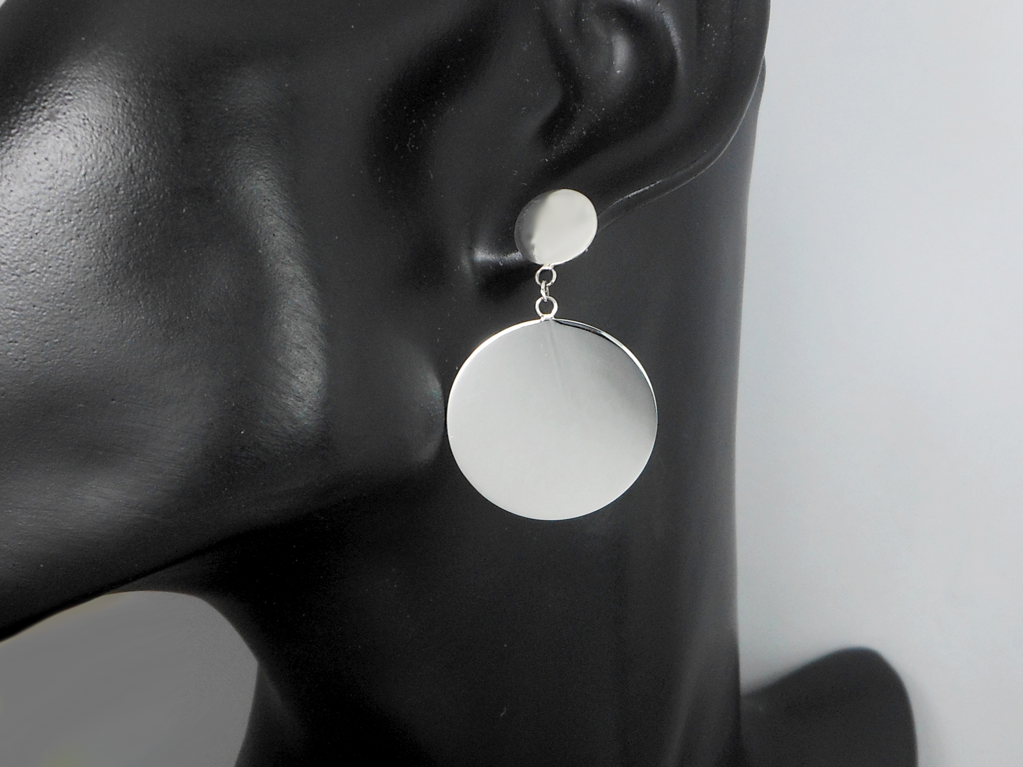 Sup Silver Large Disc Stud Earrings, 925 Silver Round Drop Earrings
