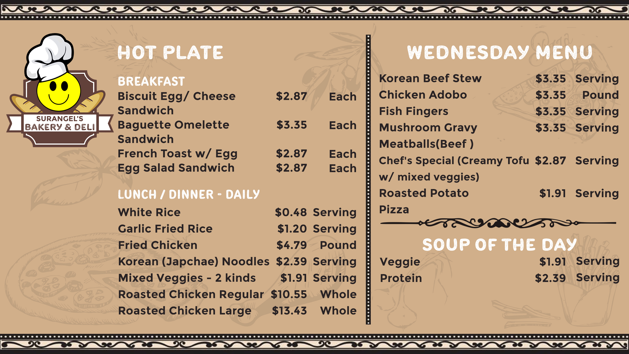 Bakery Deli Menu SURANGEL & SONS CO.