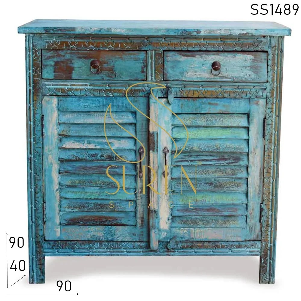 Blue Distress Carved Reclaimed Wood Furniture Manufacturer