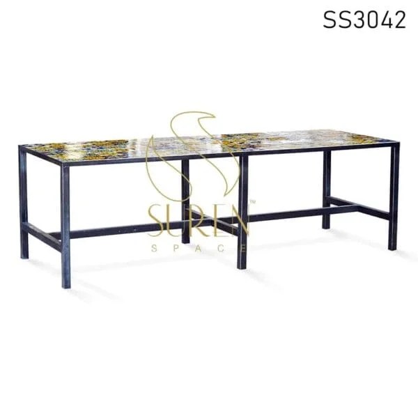 Colorful Tiles Outdoor Rectangle Dining Table Furniture Manufacturer