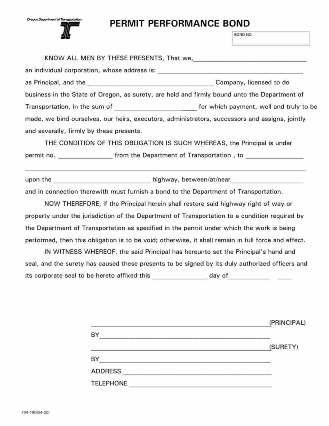 Surety Bond Oregon Highway Permit Performance