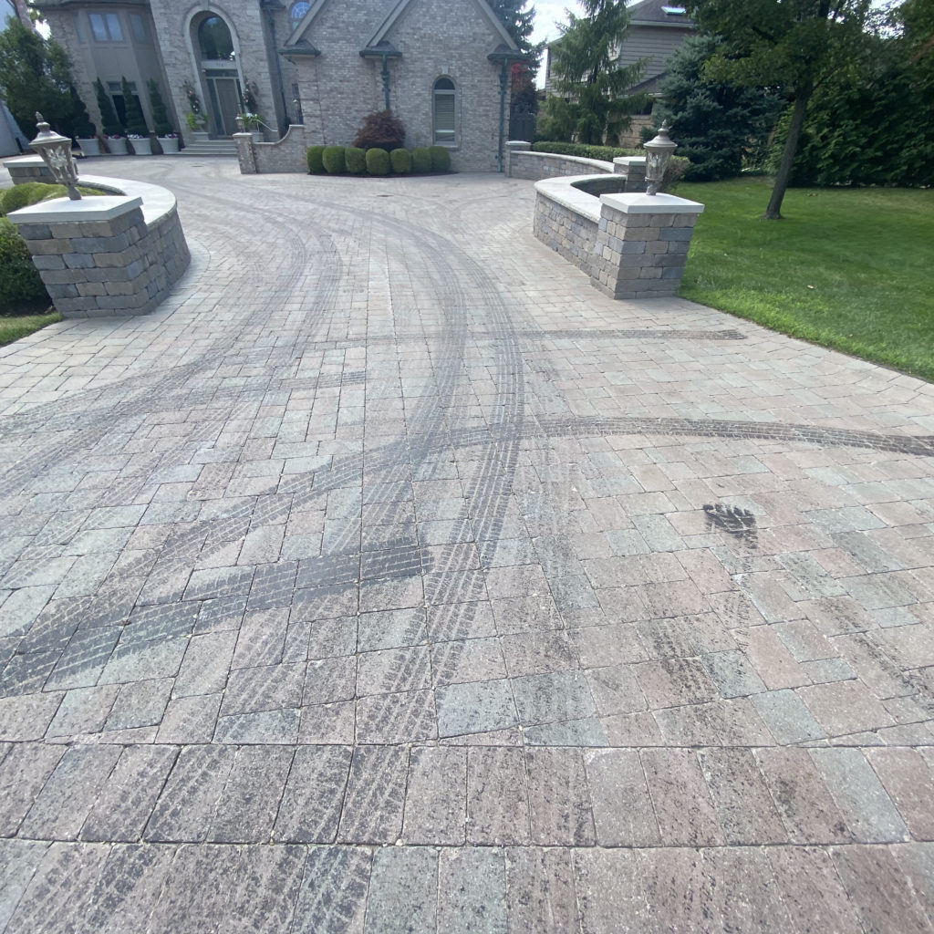 Tar Removal from Brick Paver Driveway in Oakland County, Michigan