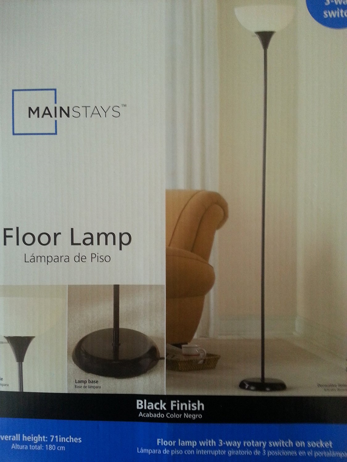 Mainstays 71 INCH 3way BLACK Torchiere Metal FLOOR LAMP Home Lighting