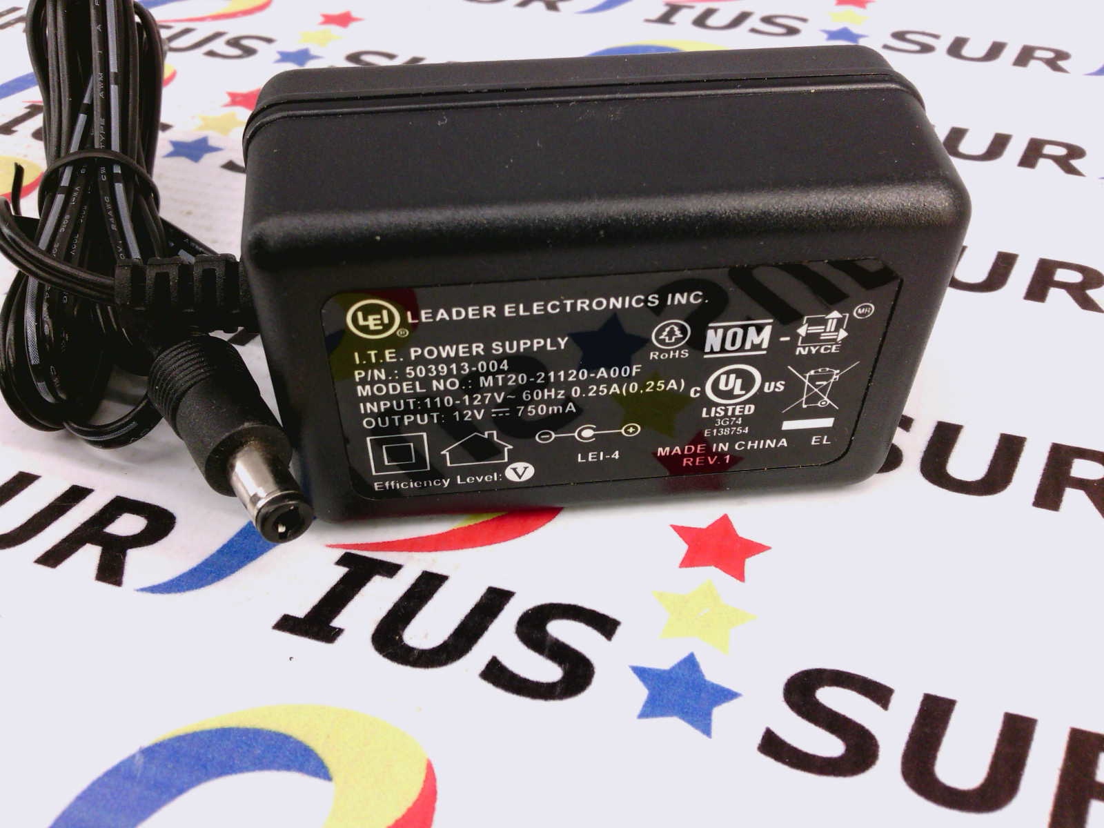 LEI ITE Power Supply 503913004 MT2021120A00F 12V DC 750mA AC Adaptor