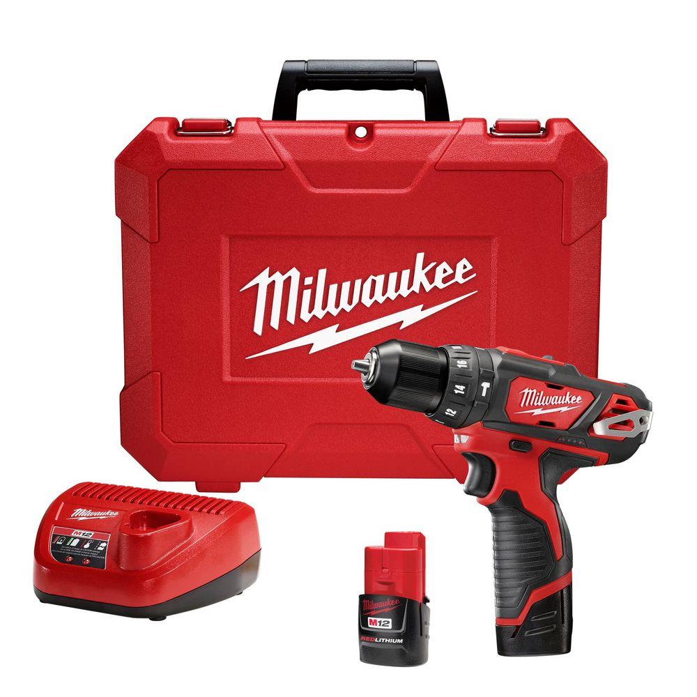 Hammer Drill Milwaukee M12 12Volt LithiumIon Cordless 3/8 in. Hammer Drill/Driver Kit with