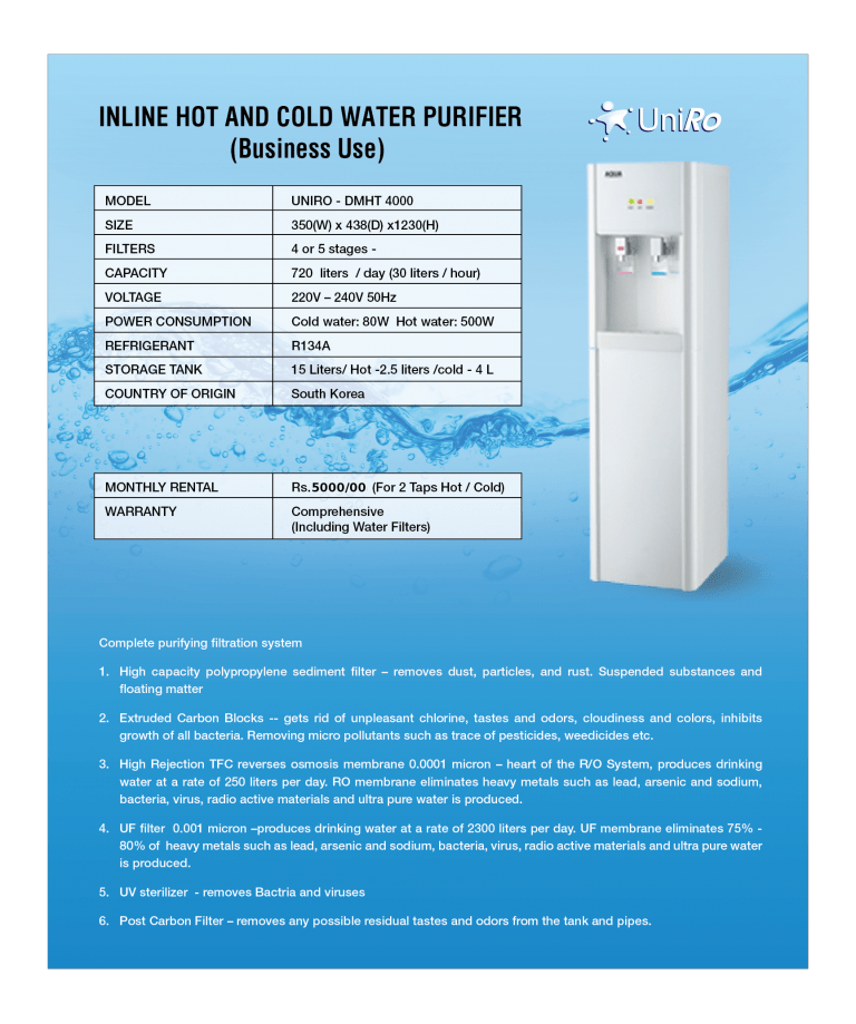 INLINE HOT & COLD WATER PURIFIER Surplus