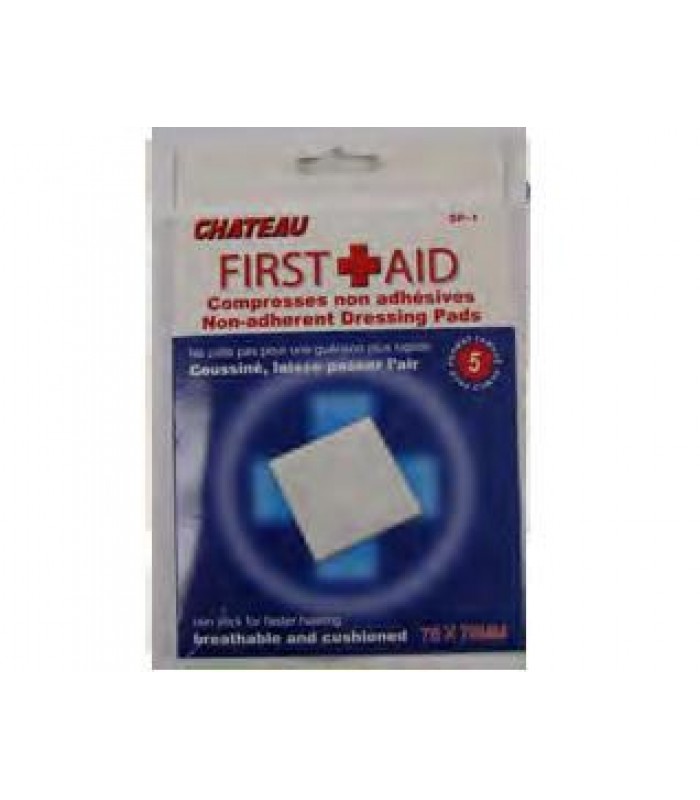 First Aid 5 Pak Nonadherent Dressing Pads 75mm x 75mm SP1