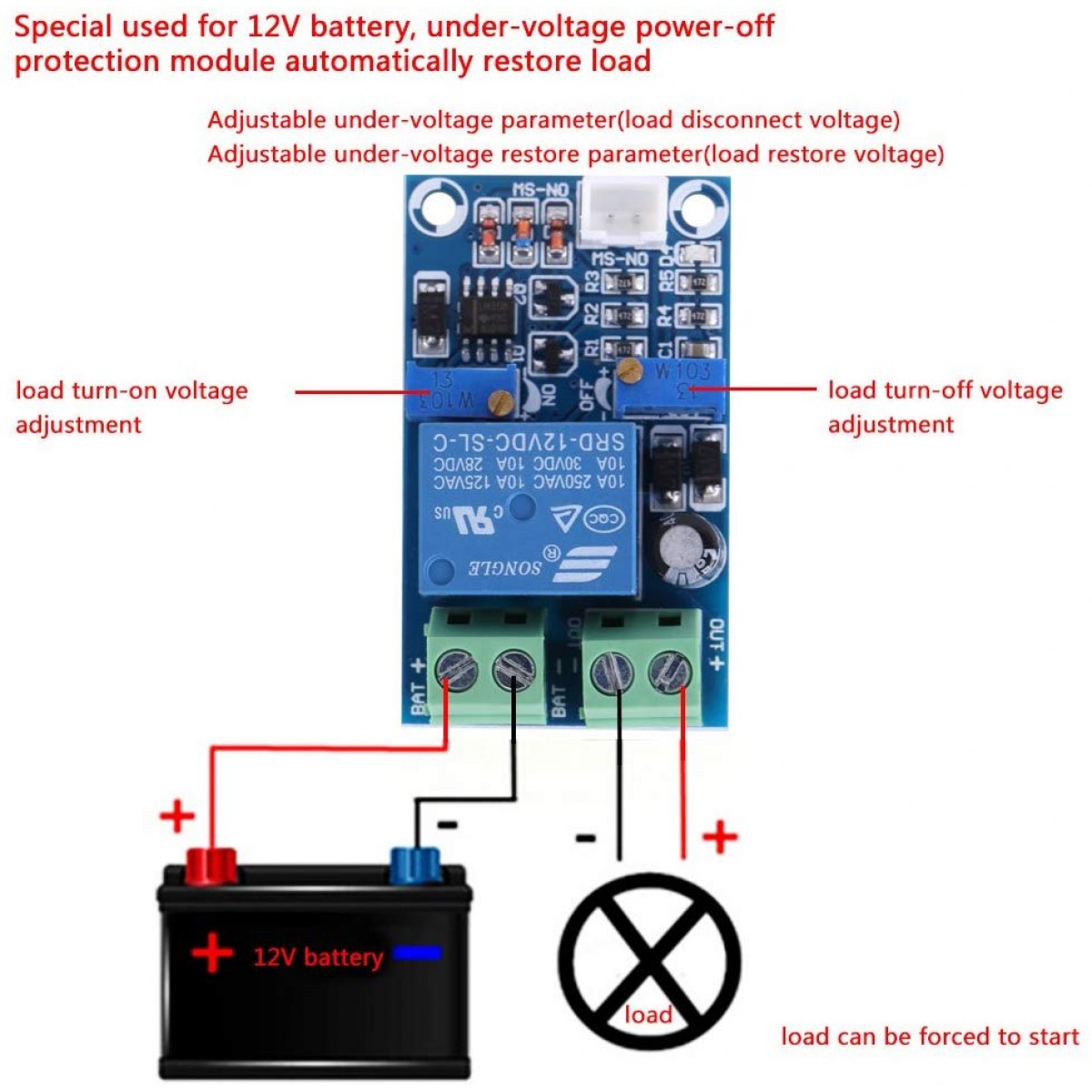 12V Battery Low Voltage Cut off On Switch Automatic Recovery Protection