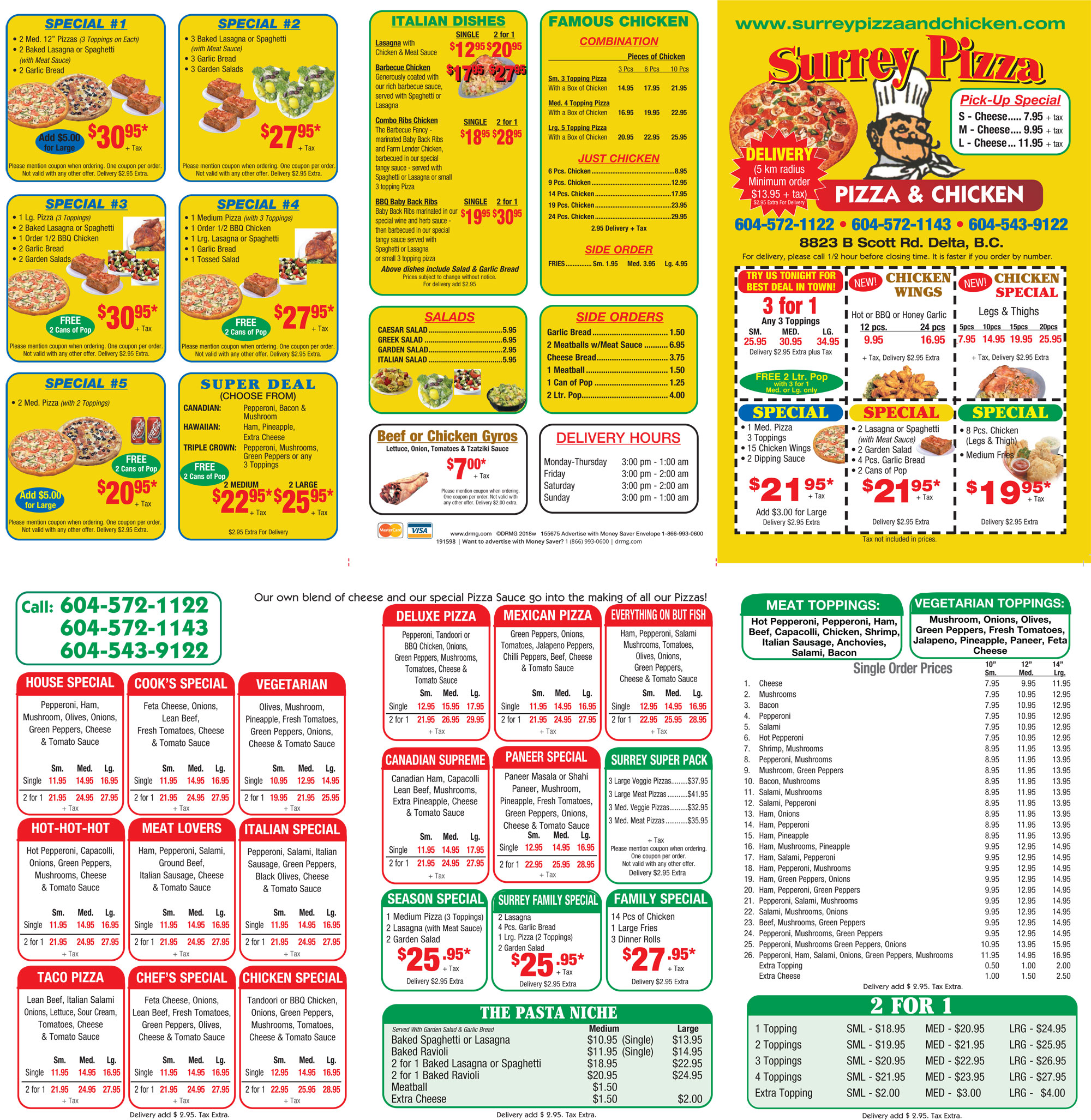 Menu Surrey Pizza and Chicken