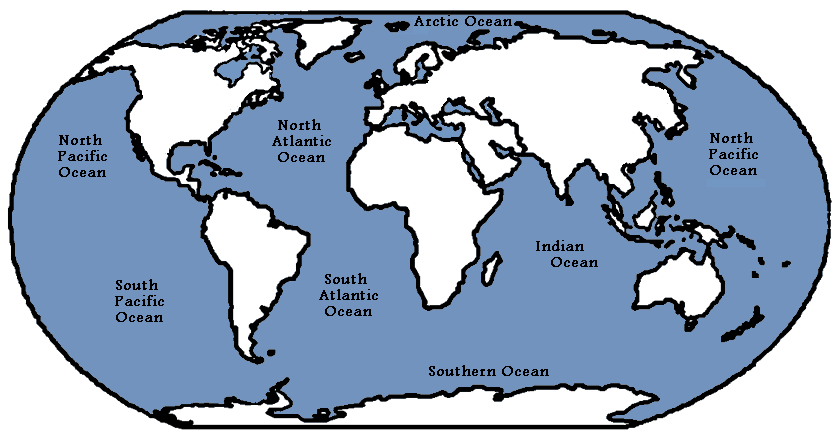 The Four Oceans Map Earth's Oceans Survival World