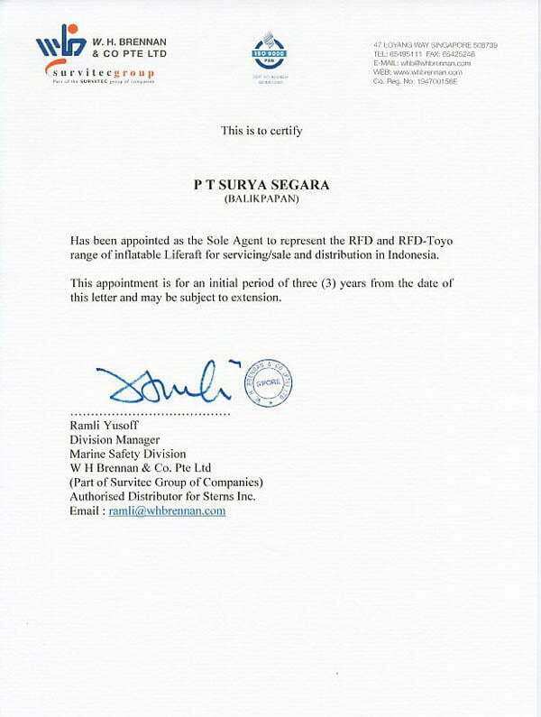 Liferaft Certificates Surya Segara