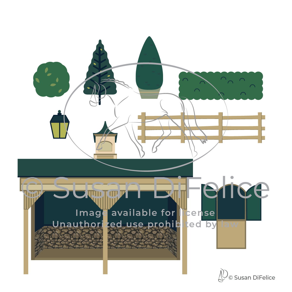 Horse Barn RunIn Shelter Scene Susan DiFelice