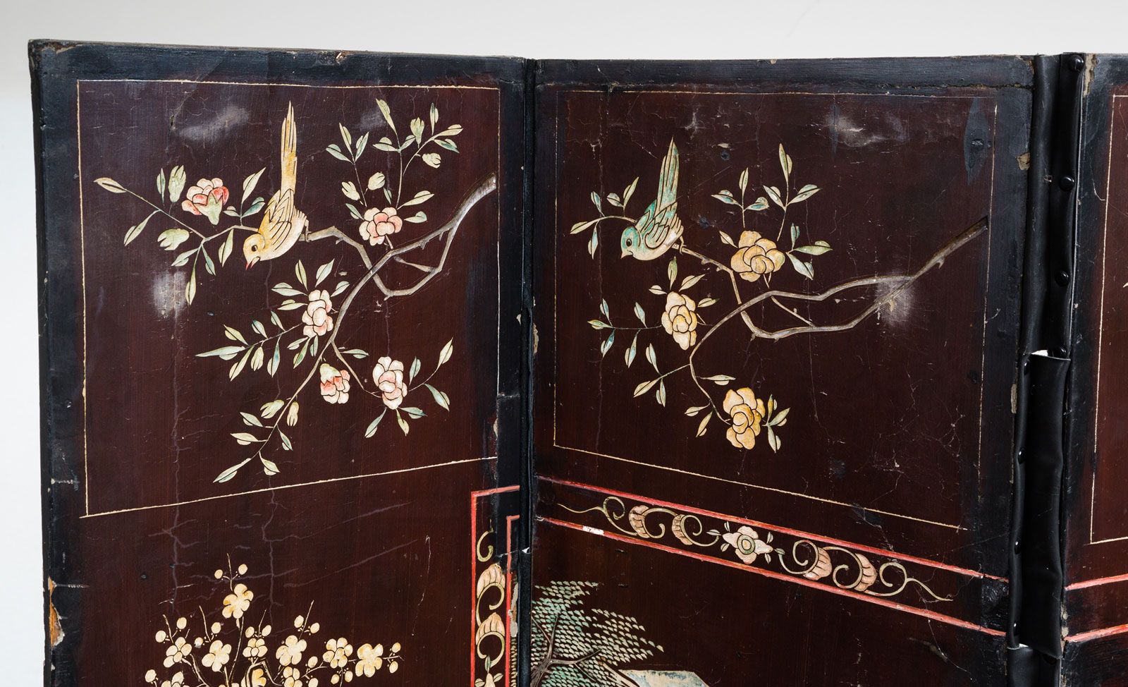 Antique Chinese Coromandel Lacquer FourPanel Folding Screen, Qing Dynasty