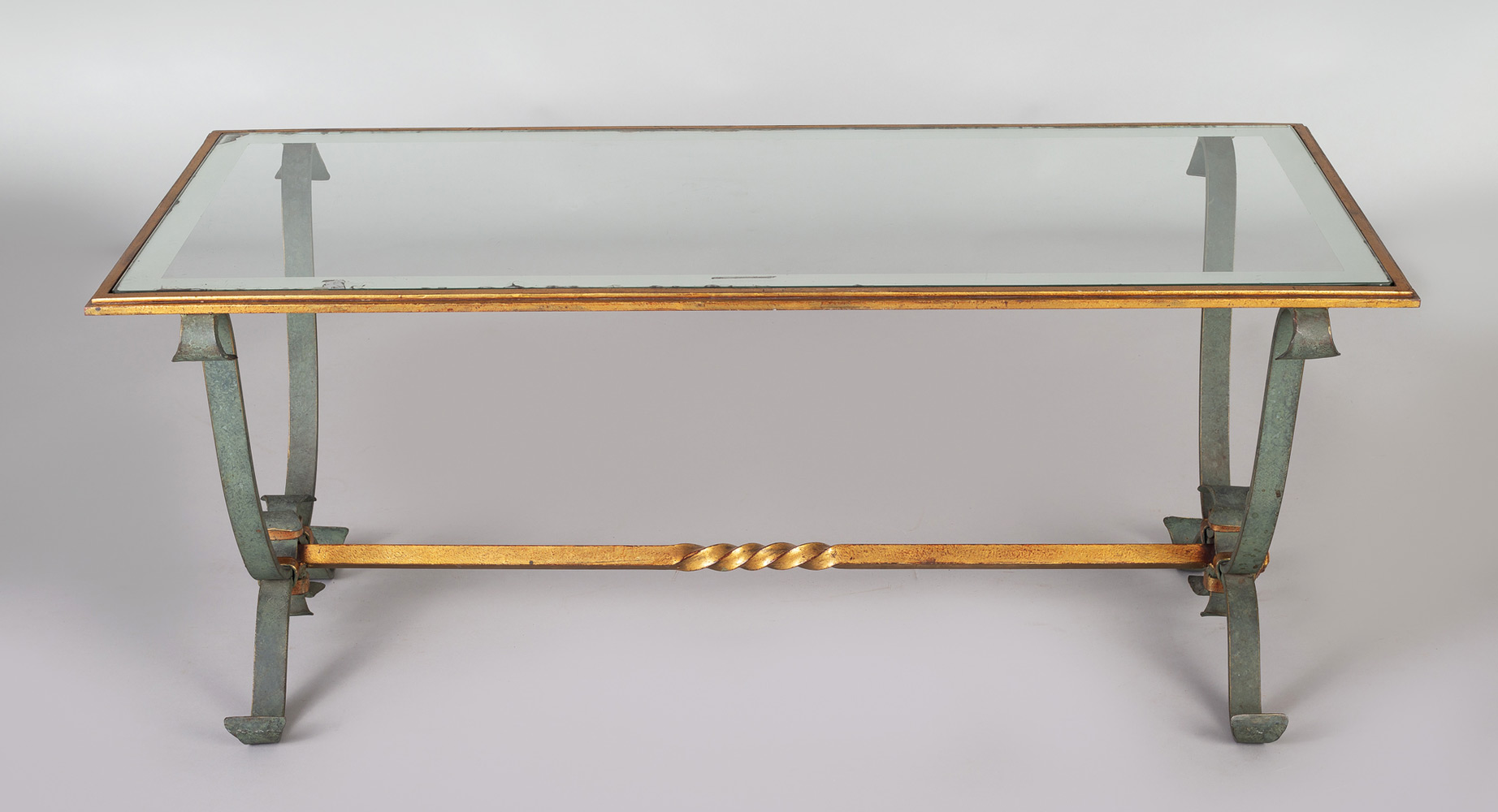 French Vintage Iron and Glass Coffee Table