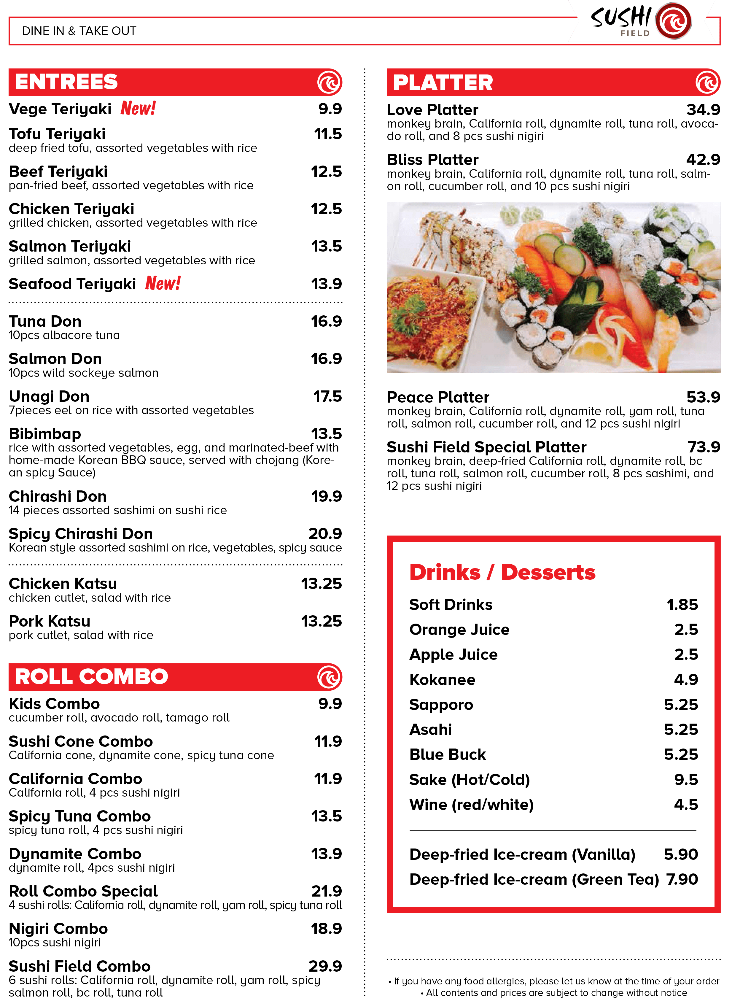 menu 2Pos Sushi Field Online Order Victoria