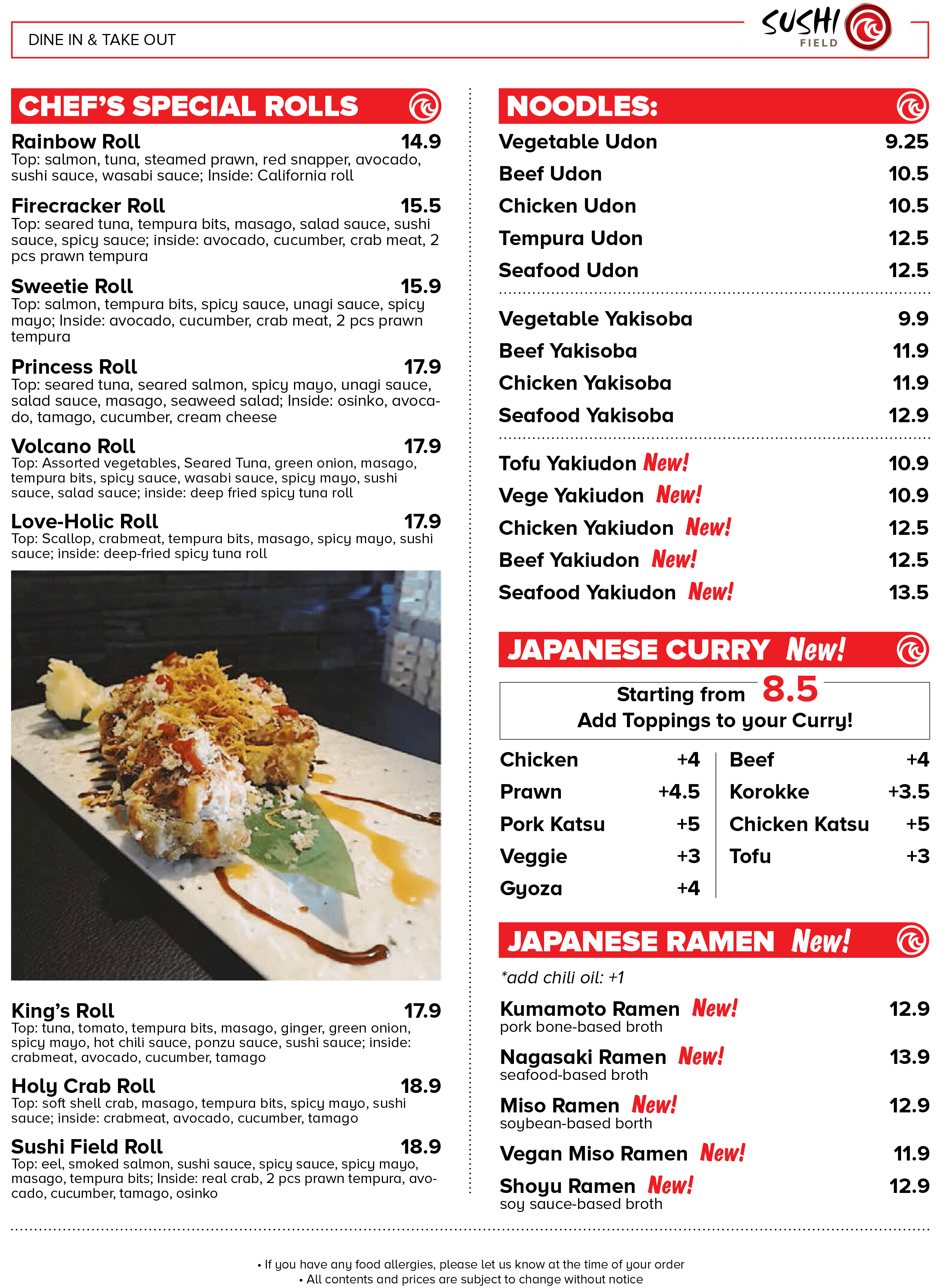 menu 2Pos Sushi Field Online Order Victoria