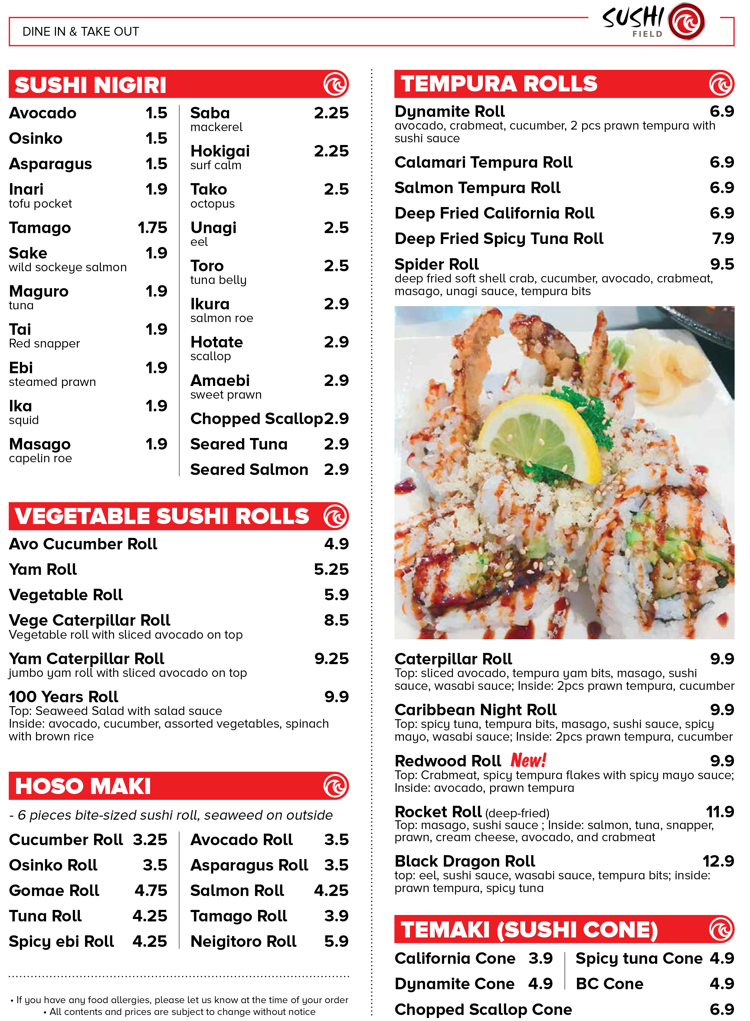 menu 2Pos Sushi Field Online Order Victoria