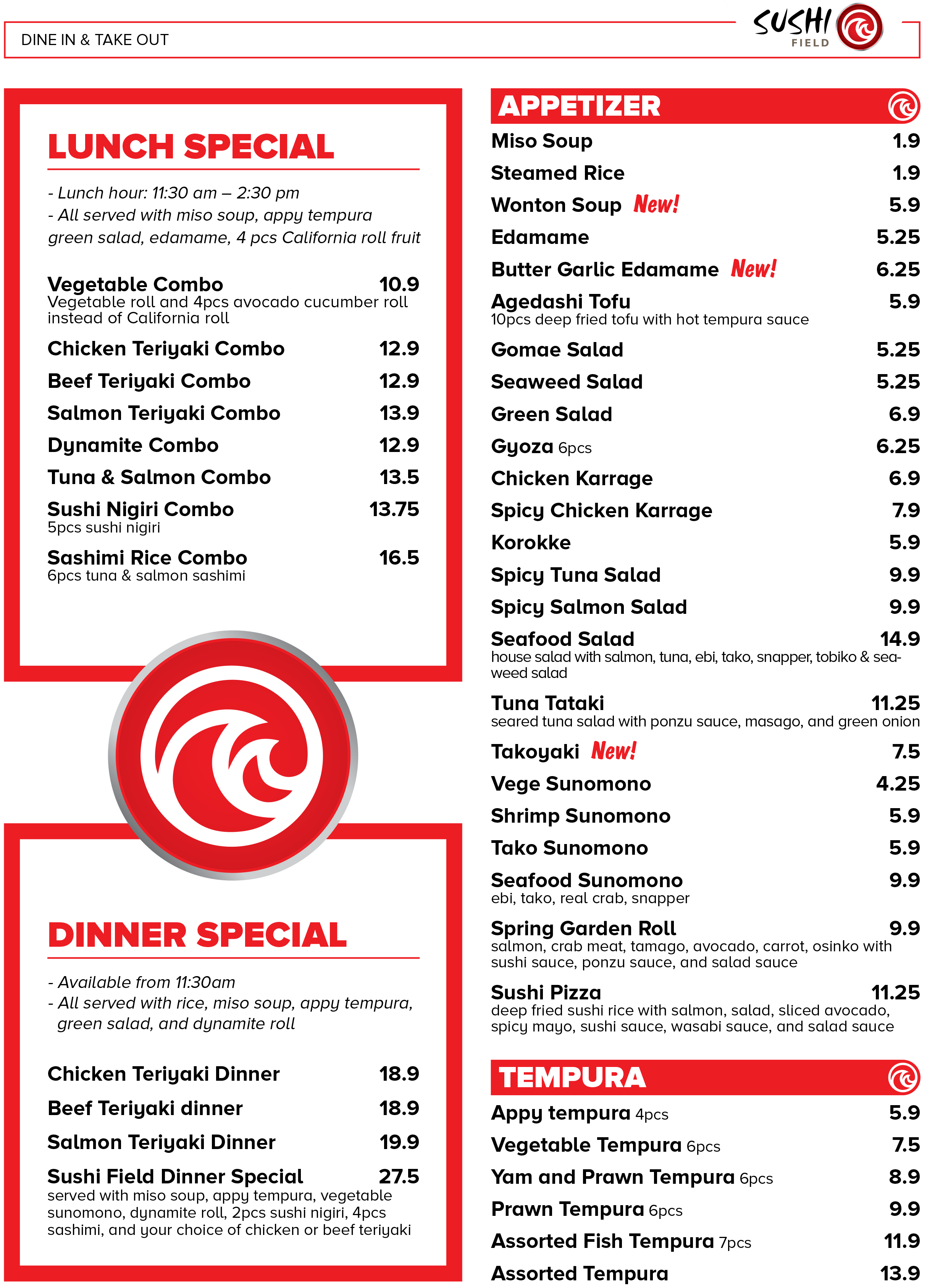 menu 2Pos Sushi Field Online Order Victoria