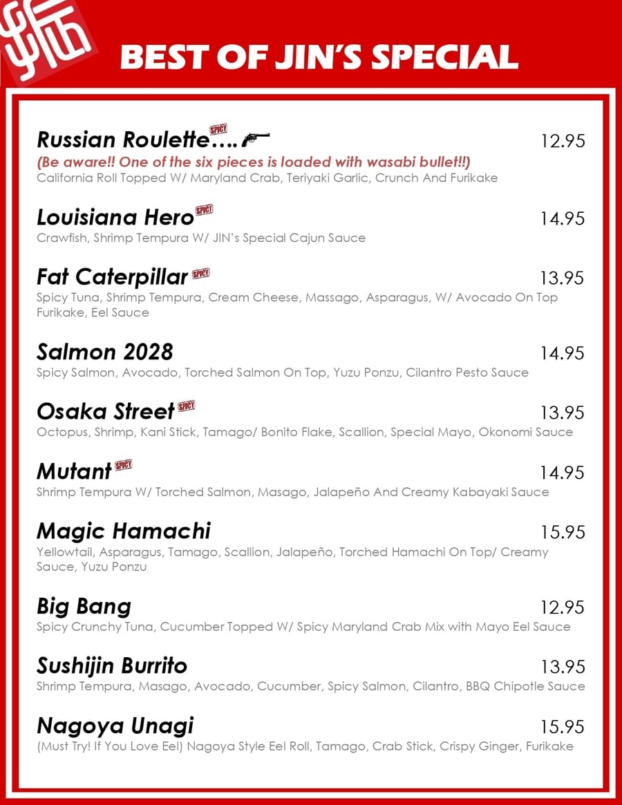 SushiJin NextDoor A La Carte menu Sushi Jin Next Door