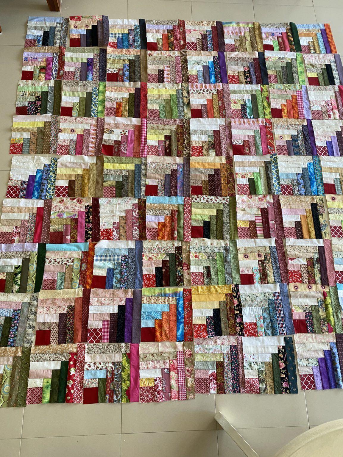 Weekend Scrappy Half Log Cabin Quilt Vintage Inspired