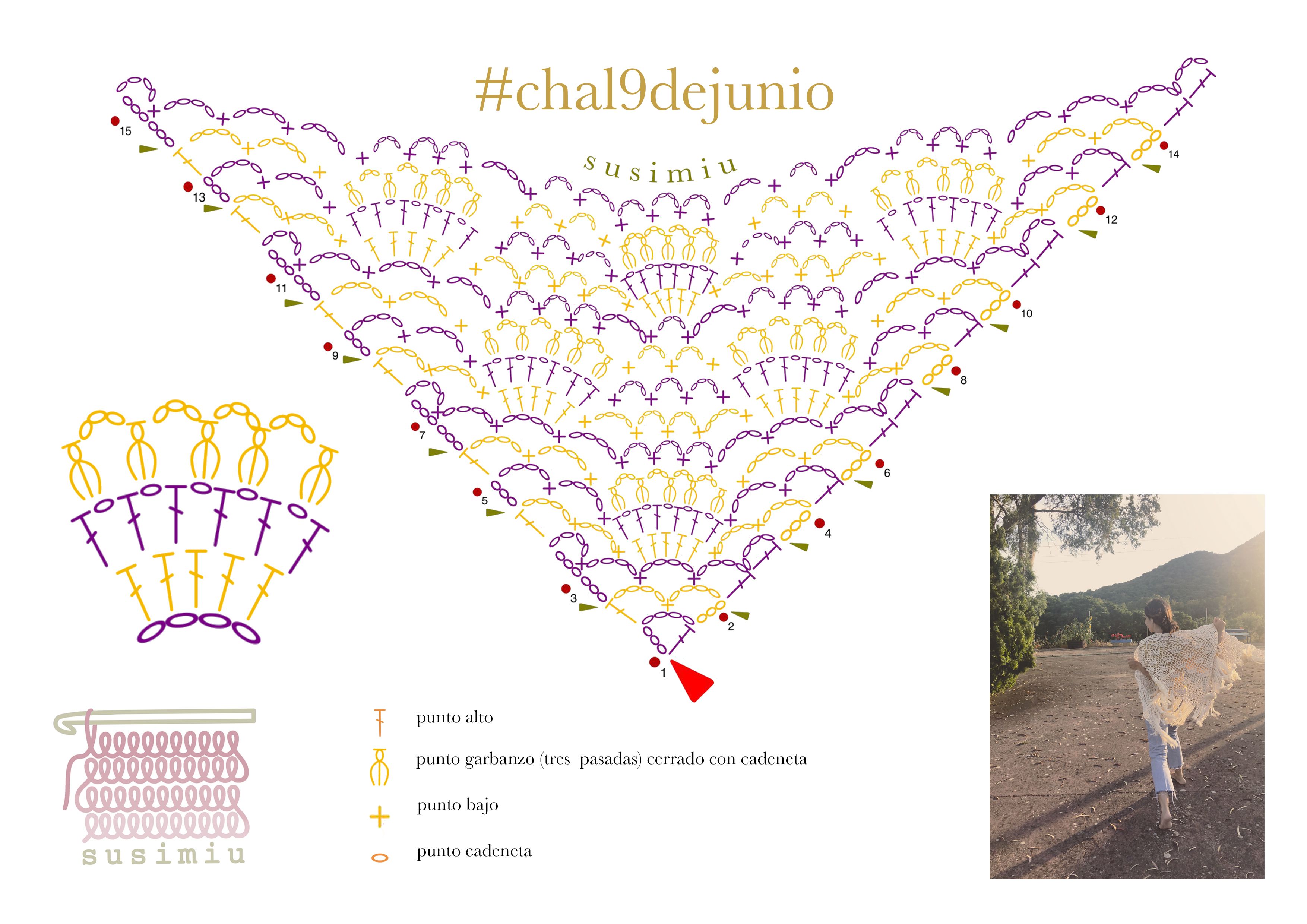 Patrón de Chal Triangular de ganchillo » 9 de Junio» SusiMiu