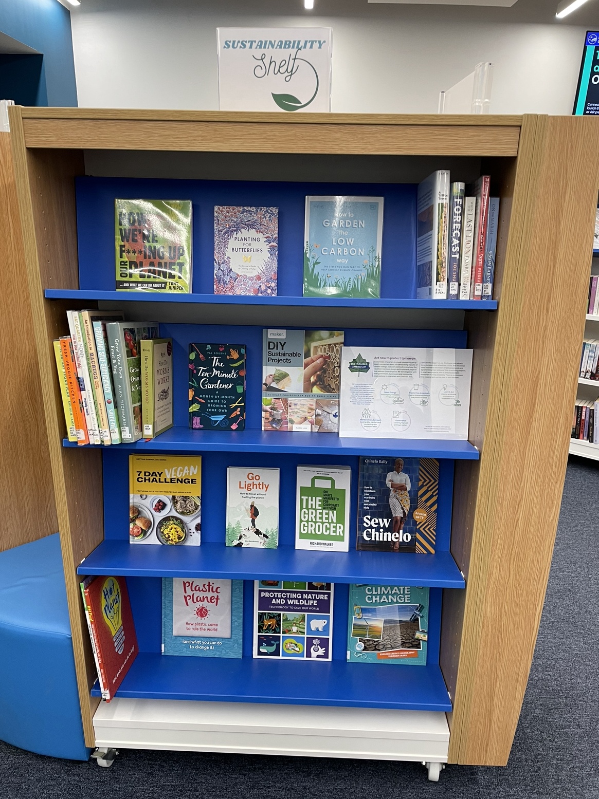 Green bookshelf at Amersham Library Sustainable Amersham