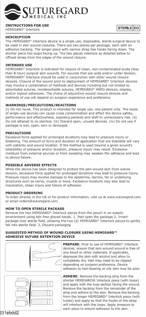 Instructions for Using HEMIGARD® Interlock Suturegard Medical Inc.