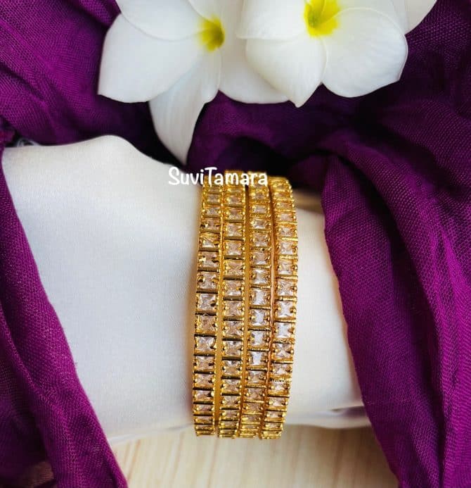 White Square Stone Bangles Set of 4 Suvitamara