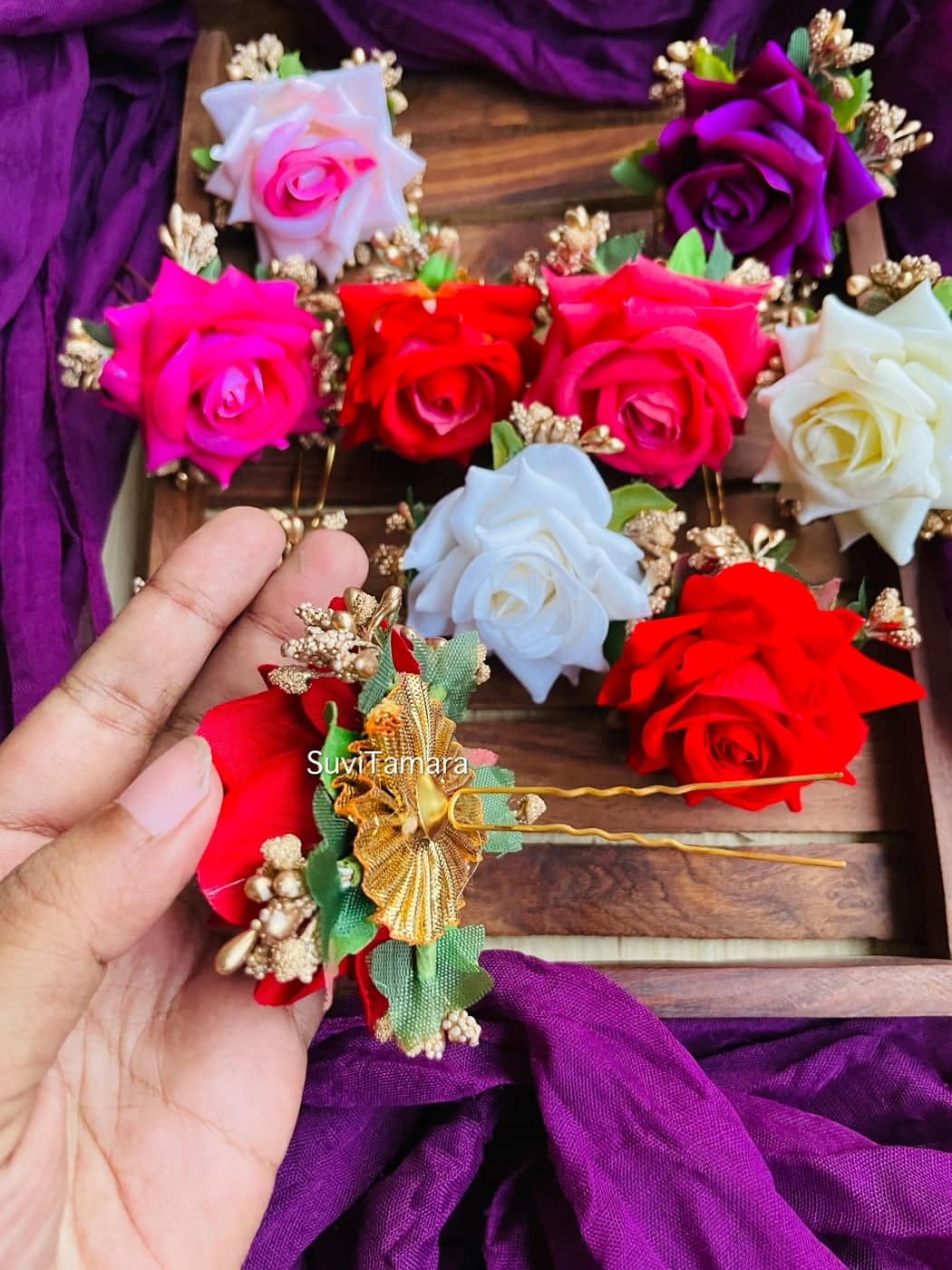 Artificial Rose Hair Pins One Box(SET of 10) Suvitamara