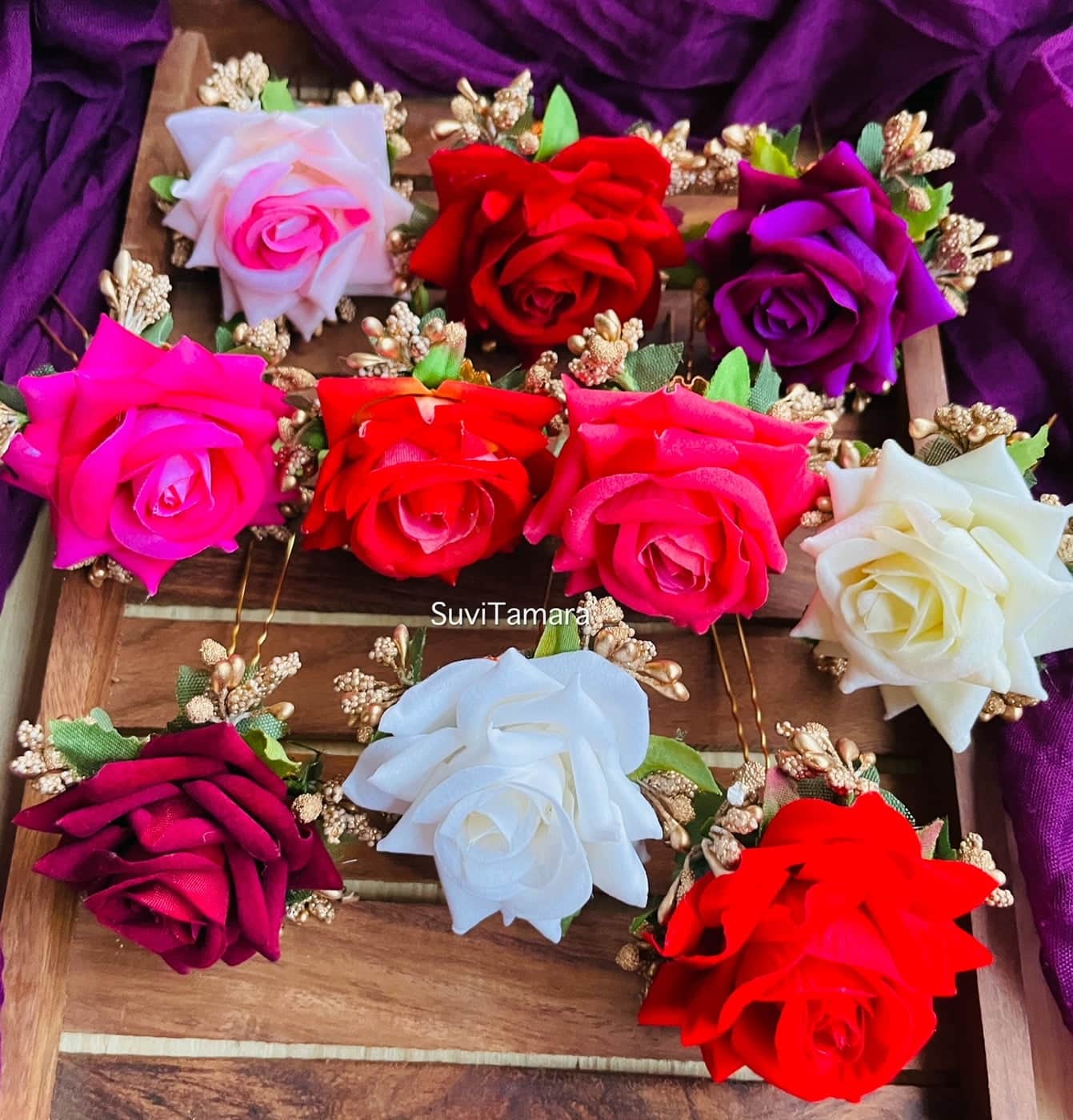 Artificial Rose Hair Pins One Box(SET of 10) Suvitamara