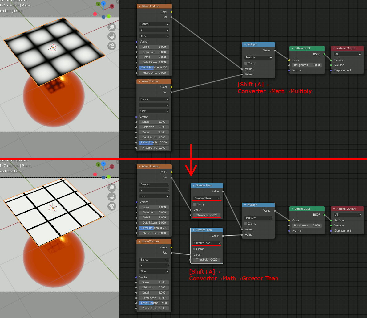 Blender Cyclesでproceduralなグリッドを表示 ぬの部屋（仮）