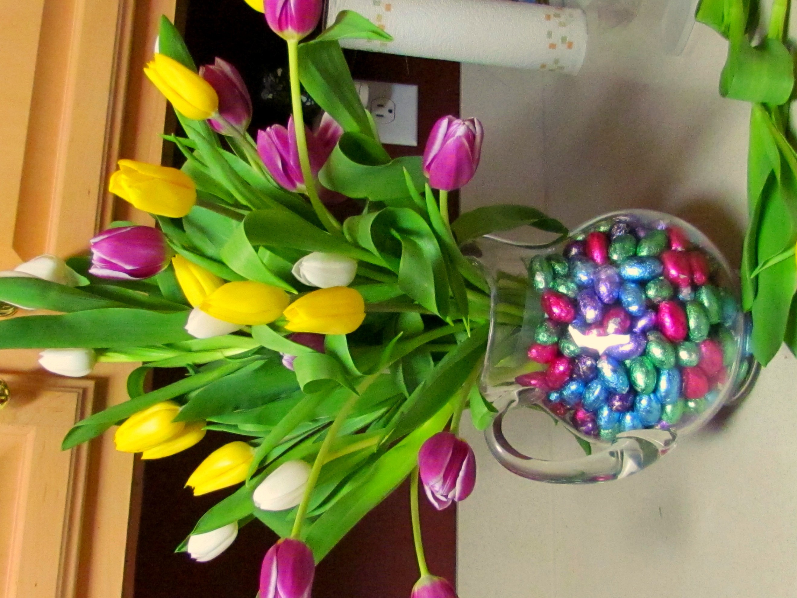 Fresh cut tulips make a festive arrangement