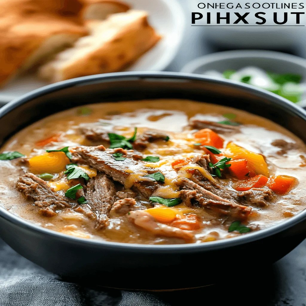 Easy OnePot Philly Cheesesteak Soup Recipe