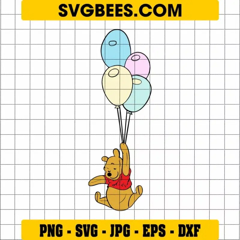 Winnie the pooh with red heart balloon SVG SVGbees