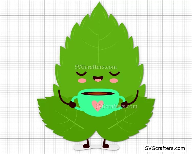 Cute happy mint leaf drink tea SVG, Mint Leaf character svg SVGcrafters