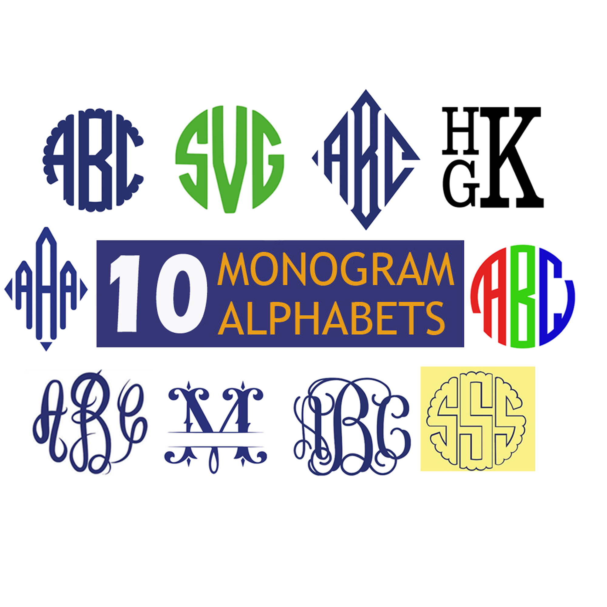 10 Monogram Alphabets Pack, Monogram Svg / Eps / Dxf Monogram Font, Monogram Font Bundle Svg