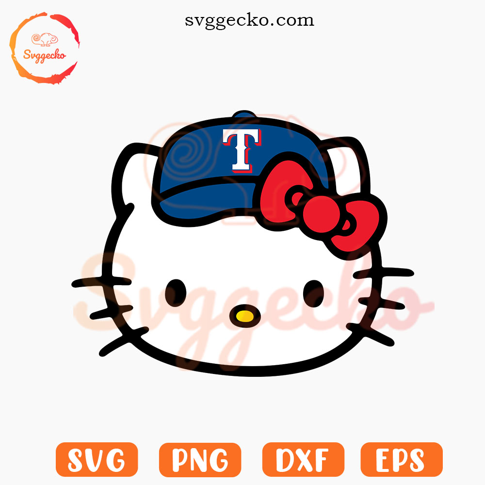 Hello Kitty Head Texas Rangers SVG, Cute Rangers Baseball SVG PNG