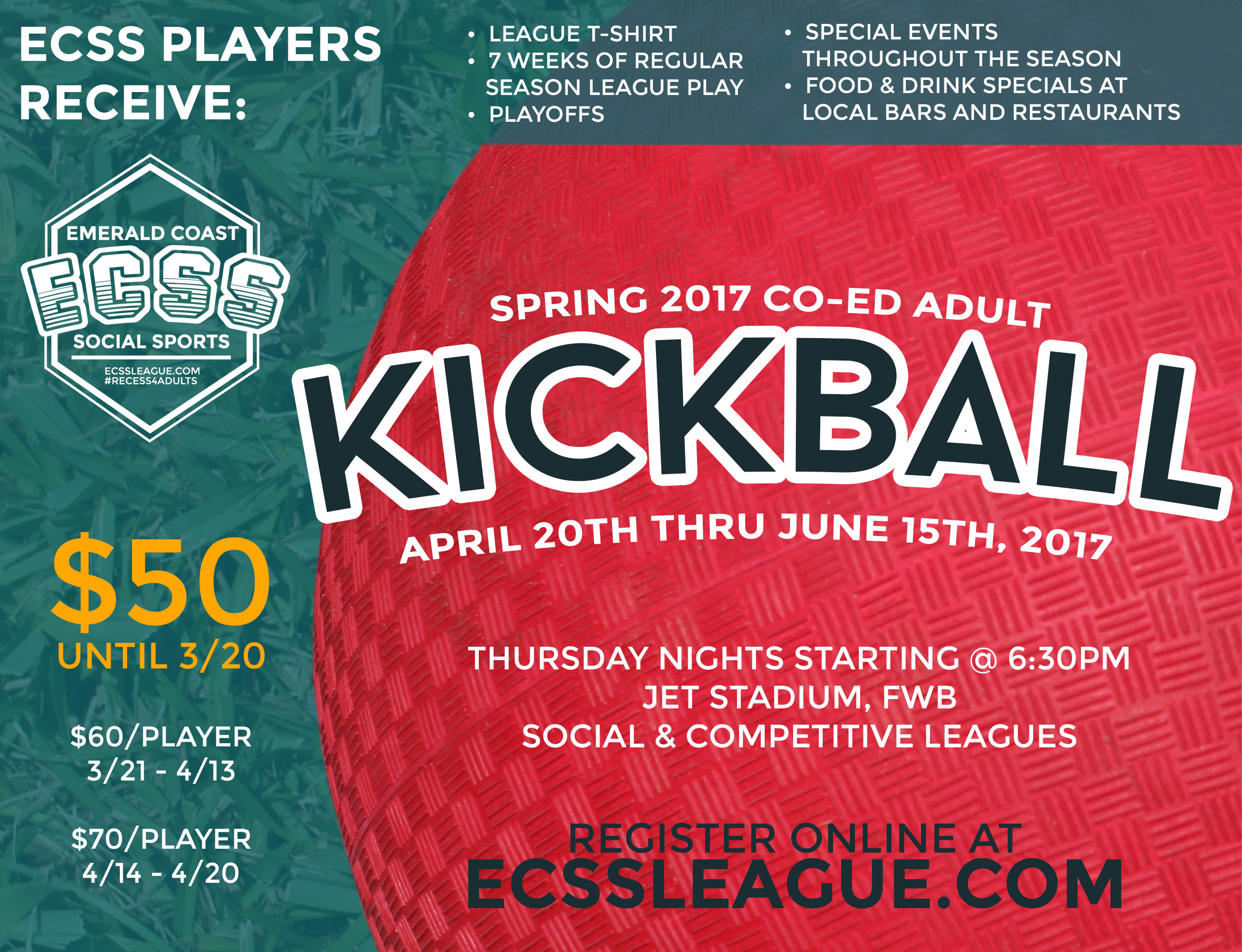 Spring 2017 CoEd Kickball Emerald Coast Social Sports