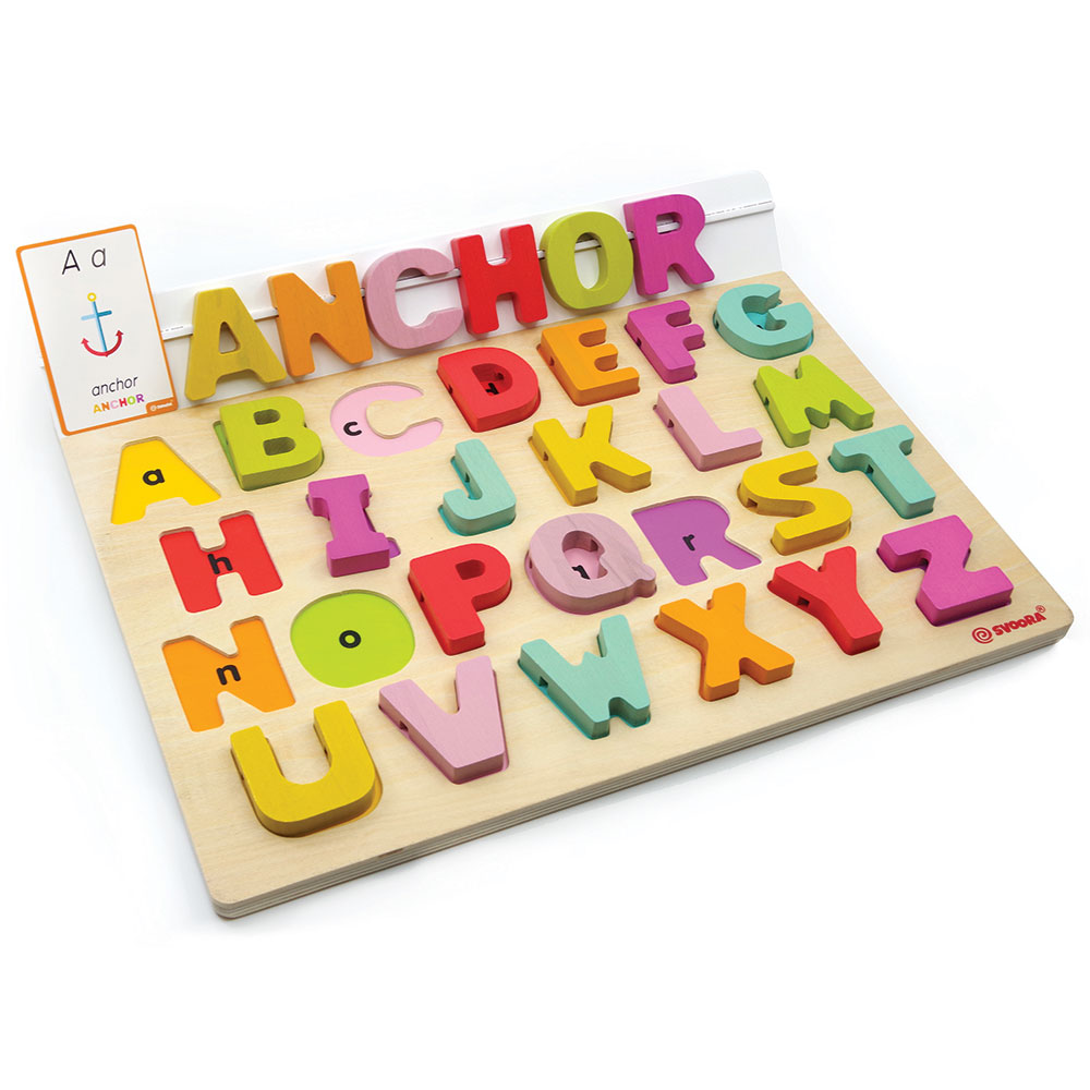 Wooden Alphabet Puzzle with 50 Flash Cards "My first English Words