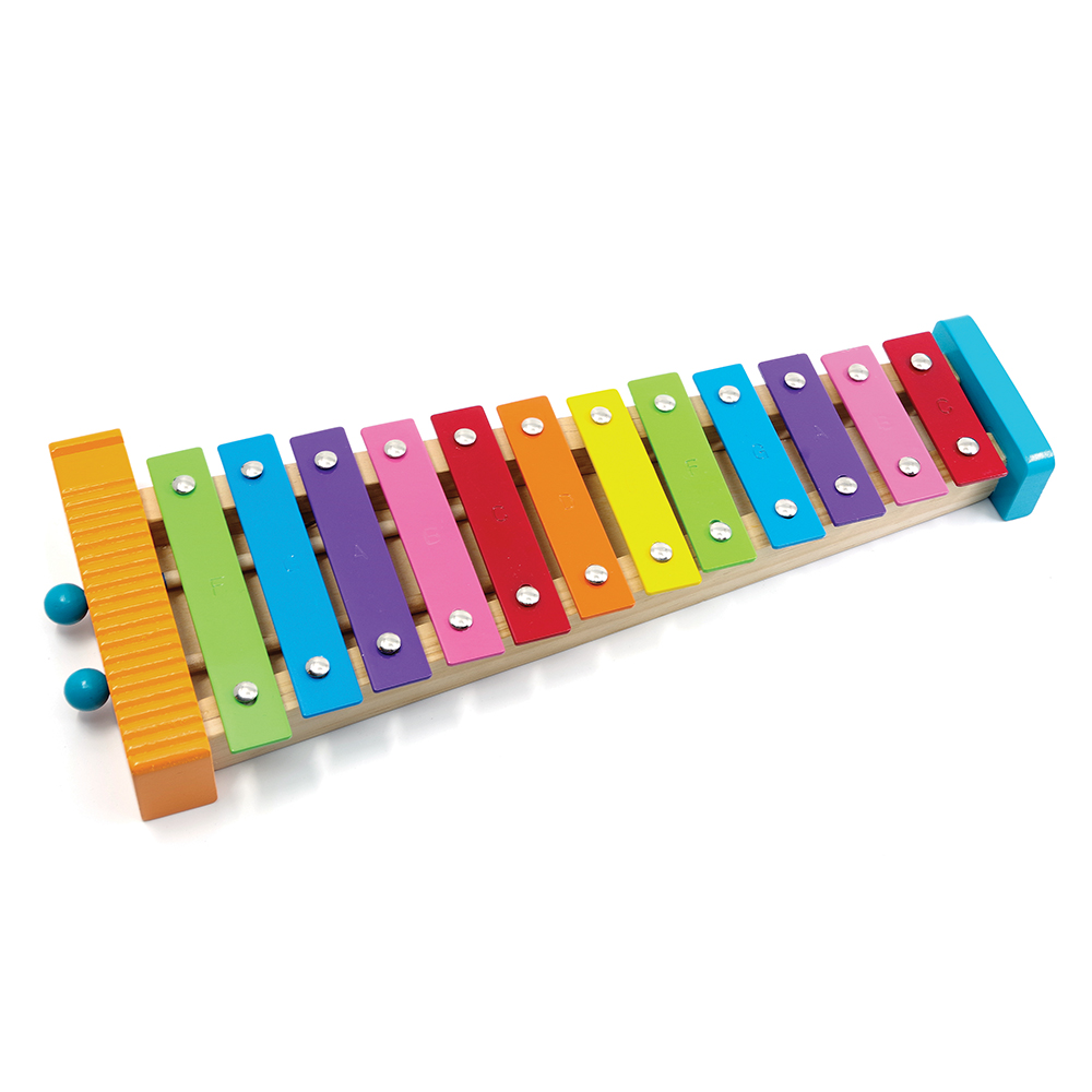 12 Notes Colorful Metallophone with Wooden Guiro Toy Musical